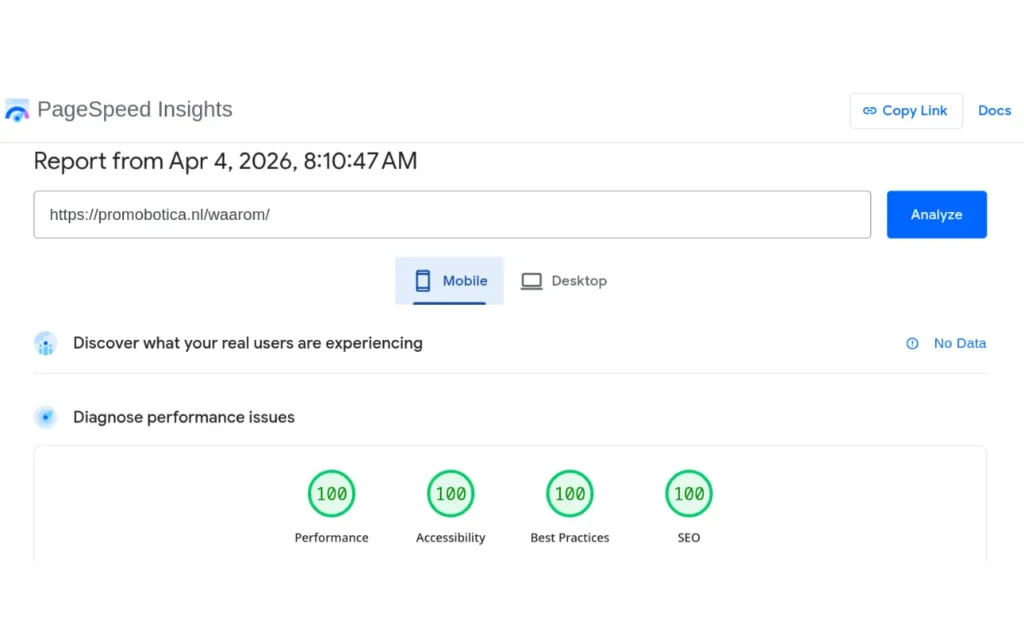 Promobotica - SEO prestaties mobiel